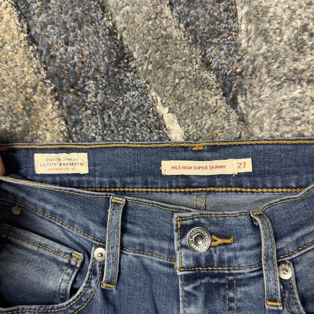 Levis Premium Big E Mile High Super Skinny Jeans Blue Raw Hem 27 High Rise Denim